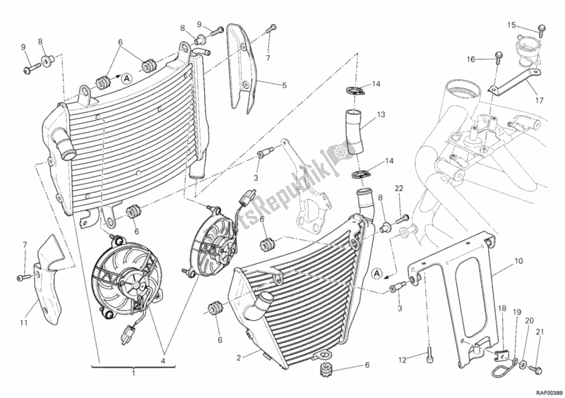 All parts for the Water Cooler of the Ducati Streetfighter S 1100 2012